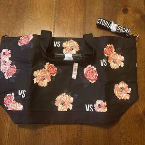 New Victoria Secret Black & Pink Floral Bag NWT Large Travel Bag